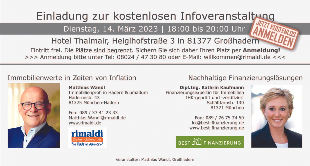 Vortrag Immobilien, Inflation Matthias Wandl Makler in Hadern